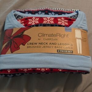 Cuddl Duds Blue and Red Snowflake Base Layer Set